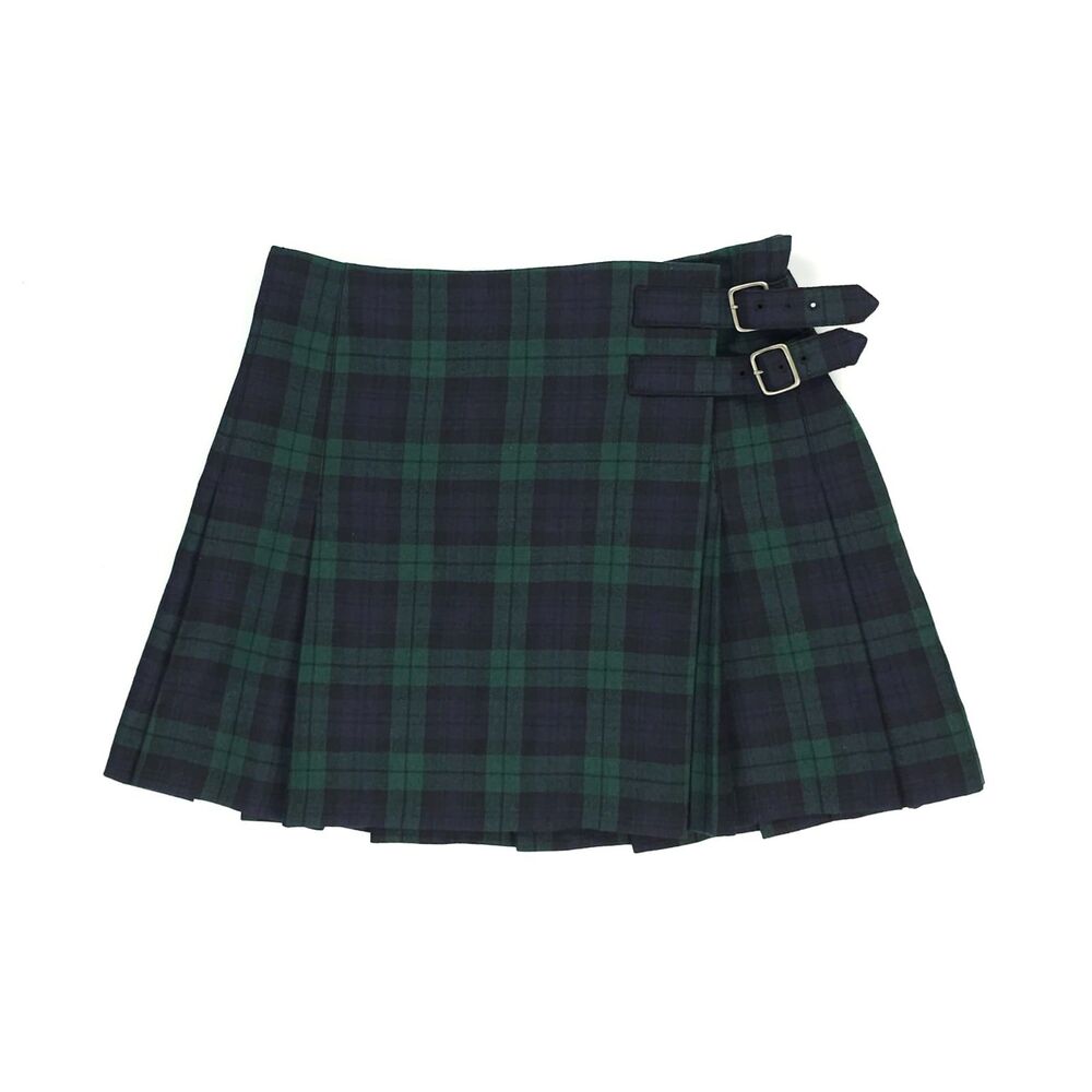 J CREW Italian Wool Pleated Mini Skirt Black Watch Tartan Plaid Academia Preppy